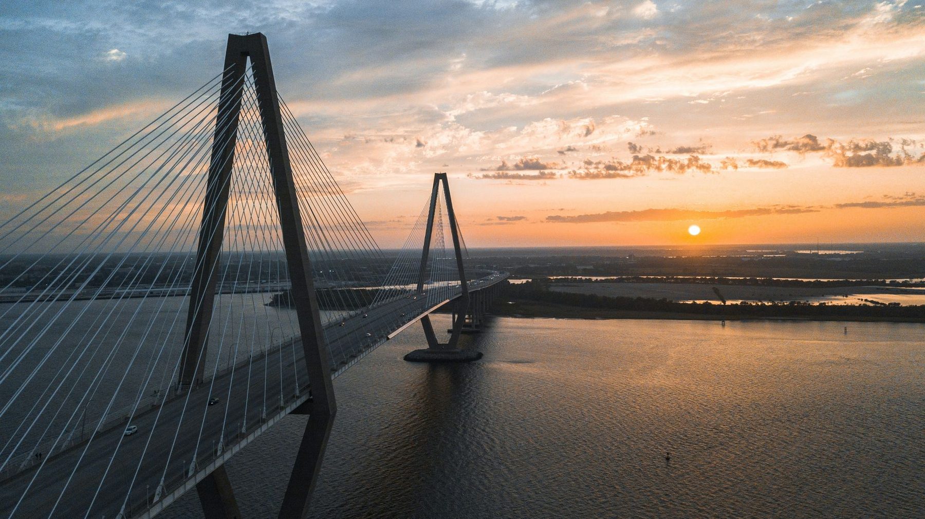 The Ravenel Bridge over the Cooper River at sunset