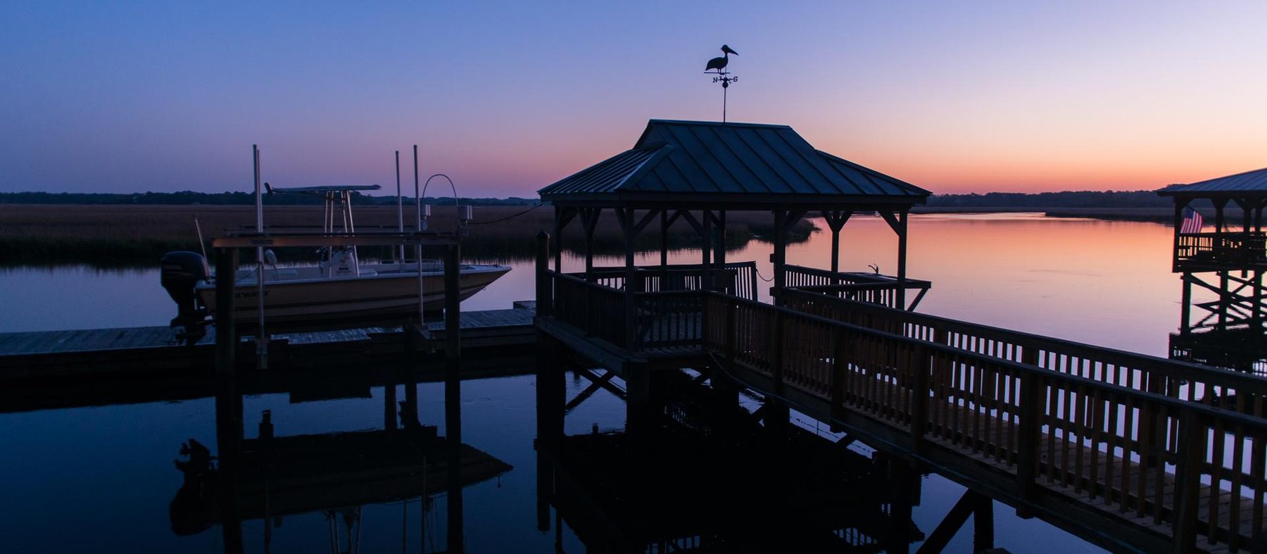 A Lowcountry dock at sunrise on a tidal creek near Charleston