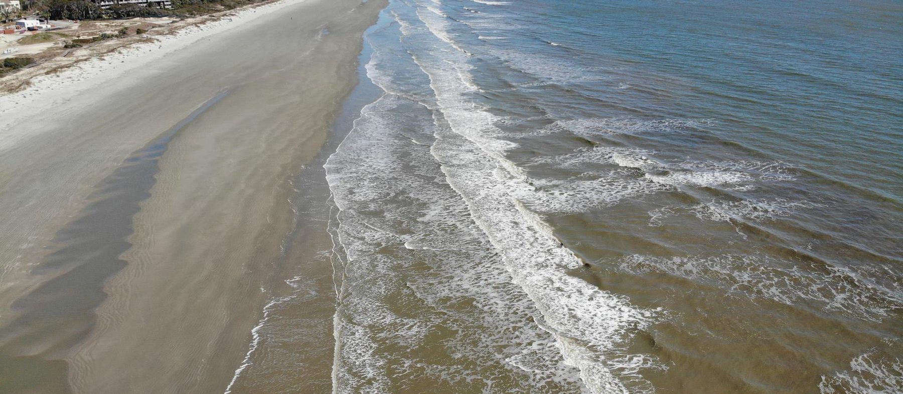 Aerial view of the beach and surf on Kiawah Island