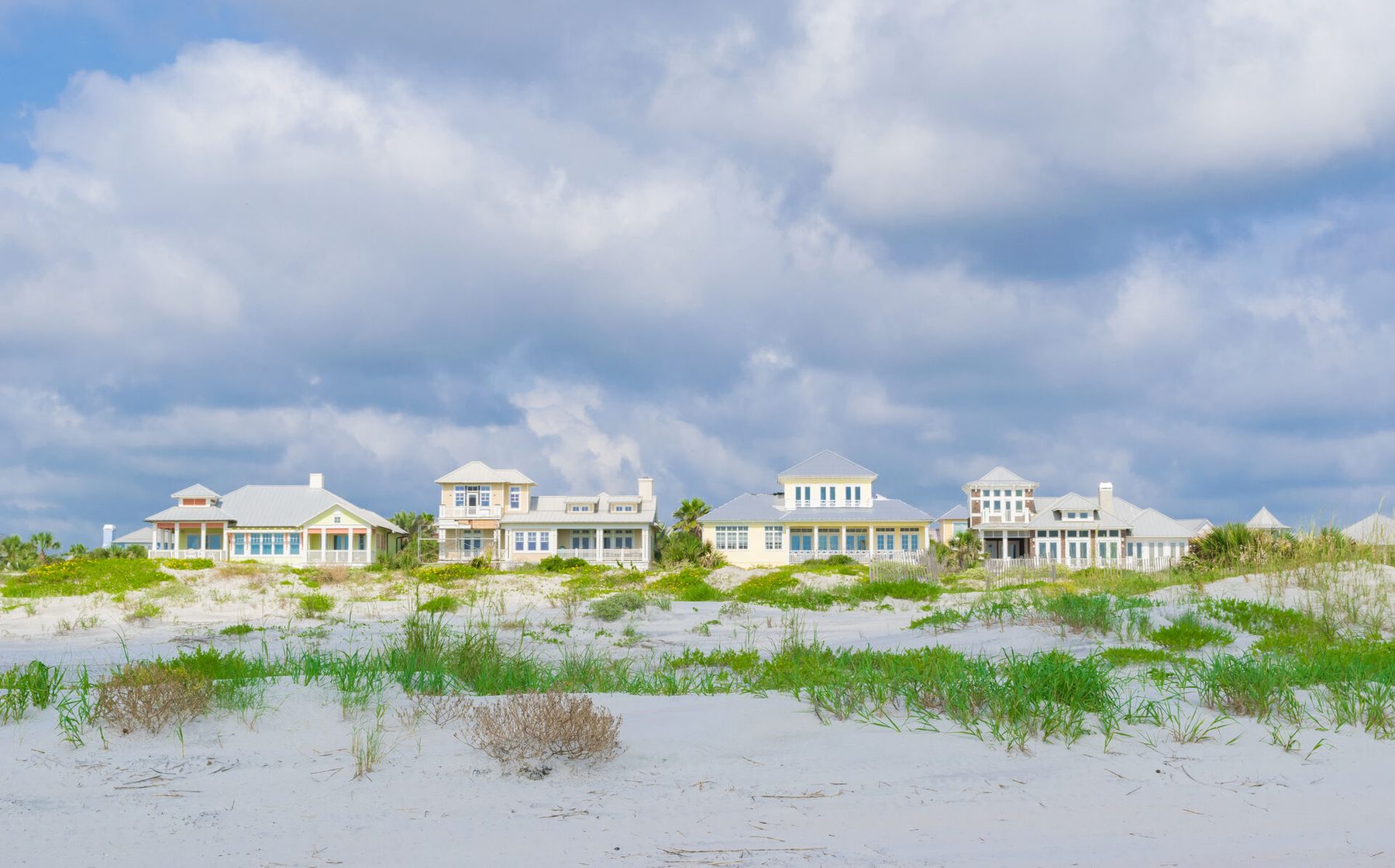 Beach houses behind the dunes on a Charleston barrier island